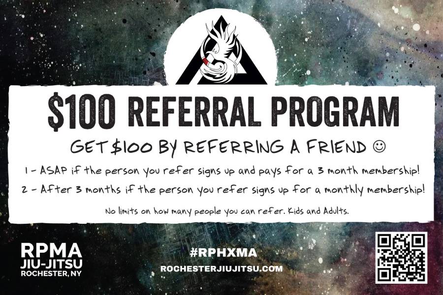 $100 Referral Program flyer. Get $100 for referring a friend.